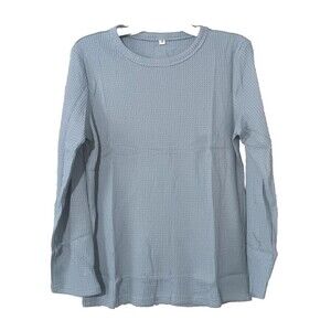 Jar of Love Henley Women’s Long Sleeve Shirt Blue Medium Waffle Knit NEW